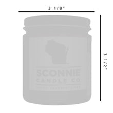 Load image into Gallery viewer, Sconnie Candle Co soy candle dimensions. 